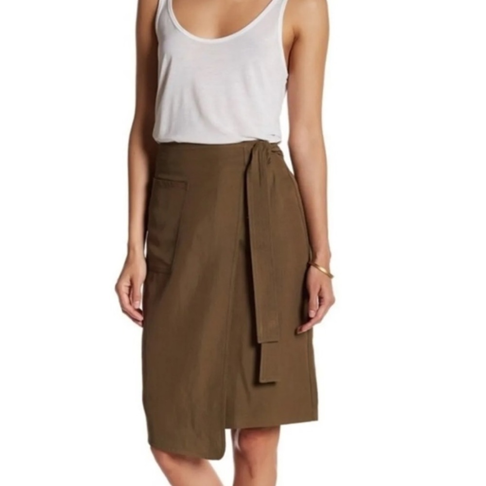 Anthropologie Skirt Women's S Ro and De Olive Green Asymmetrical Wrap Pencil